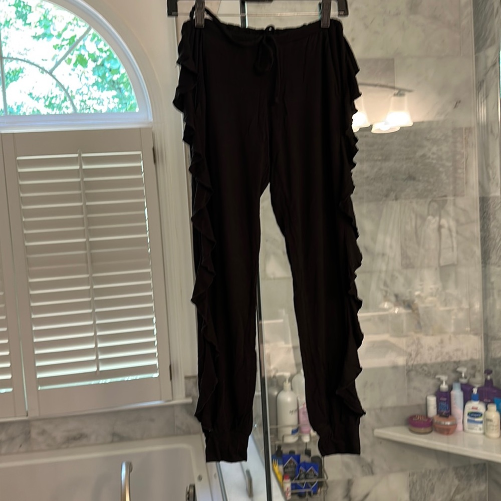 CHASER Black Joggers with Ruffles